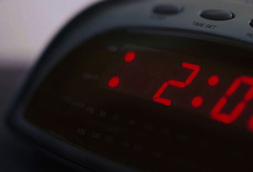 Đồng hồ báo thức kỹ thuật số, tượng trưng cho các triệu chứng mãn kinh.